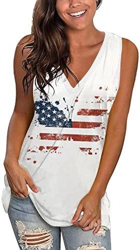 4. srpnja Košulja TENK TOPS za žene USA zastave Summer Casual Majice bez rukava Stars Stripes Stripes TIEL-DYE TRUGE TENKE TOPS