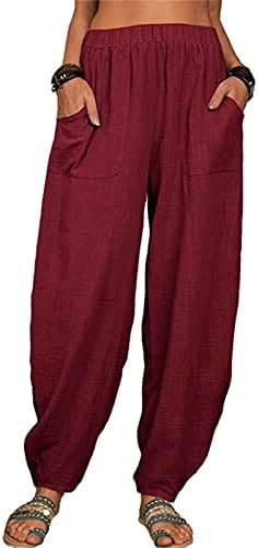 Donje hlače, elastične jednobojne Ženske hlače s džepovima, Duge hlače u struku, Ležerne široke hlače, hlače Plus veličine