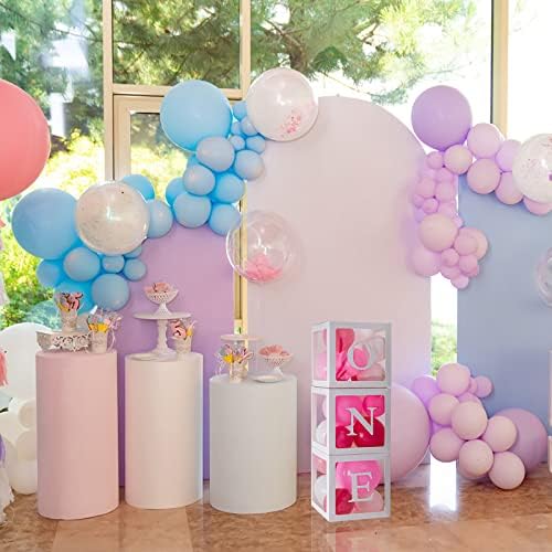 Jeuntgoo One Balloon kutije za 1. rođendan, ukrasi za prvi rođendan za djevojčicu, 3 Baby Clear Block Cube s slovima kao rekviziti