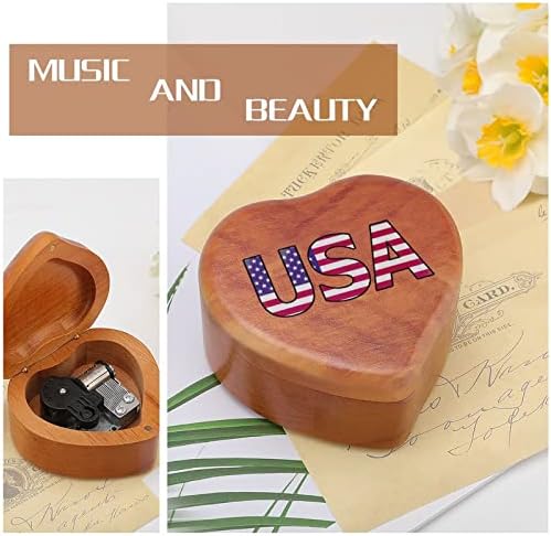 Američka zastava Heart Music Box drvene glazbene kutije Najbolji poklon za godišnjicu Božićni rođendan