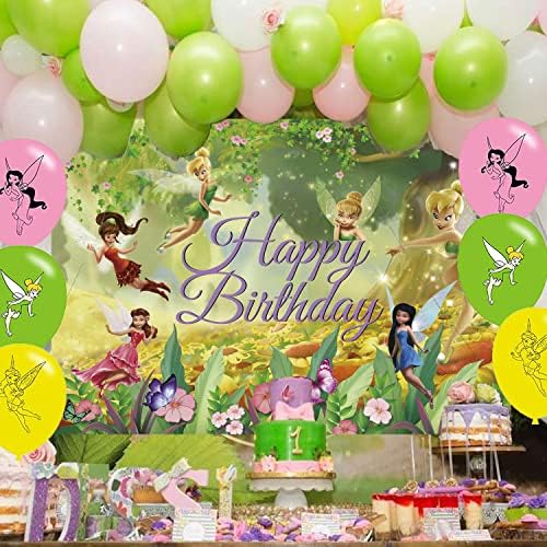 SAIaodi Tinkerbell pozadina za rođendanske zabave, bajkovita cvjetna ukrasi za zabavu za dječji pribor za zabavu sretan rođendan natpis