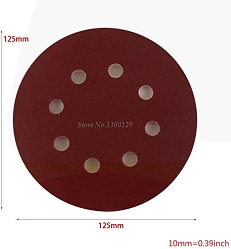 XUCUS 50PCS 5 inčni 125 mm okrugli brusni papir s osam rupa s pješčanim pločama od 40/60/80/120/240 Alat za poliranje diska za kuku