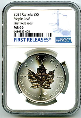 2021 CA Kanada 1 Oz srebrni javorov list rijetko prvo izdanje plave naljepnice $ 5 ms69 ngc