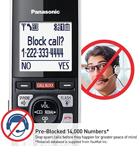 Panasonic bežični telefon s naprednim blokom poziva, Link2Cell Bluetooth, upozorenje o prijevari s jednim prstenom i dvosmjernim snimanjem