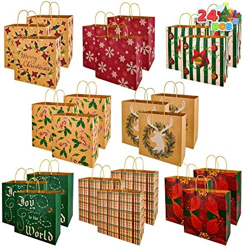 24 kom Kraft papirnate božićne poklon vrećice velike poklon vrećice veličine 11 inča 11 inča 5 inča za pakiranje božićnih poklona božićne