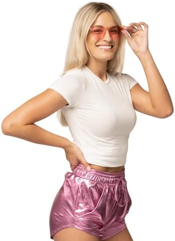 Spooktakularne kreacije Ženske metalne kratke hlače, Neonske kratke hlače za žene, ružičaste sjajne sjajne sjajne kratke hlače Elastični