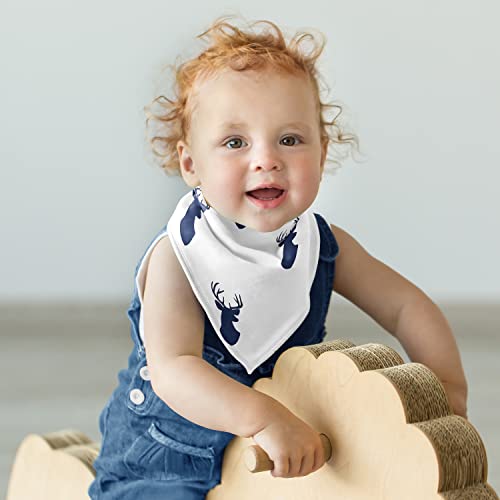 Sweet JoJo dizajnira Woodland Deer Boy Baby Bandana Bibs za novorođenčad hranjenje drool - mornarsko plavo -bijela šuma Animal Stagn