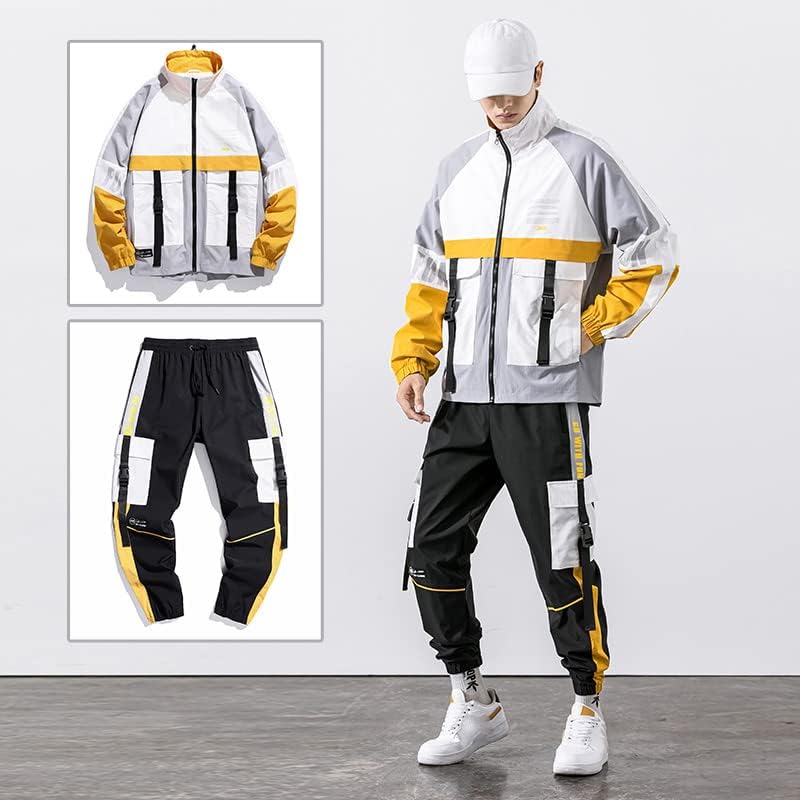 Hip hop radna odjeća jakna muški tracksuit 2pc sets bejzbol labave vrpce s patentnim zatvaračem kaput duge hlače muške muške