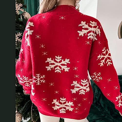 Ženski posada za crno pleteni džemperi božićni snježna pahuljica Print za vezenje casual pullover labavi fit dugim rukavima vrhovi
