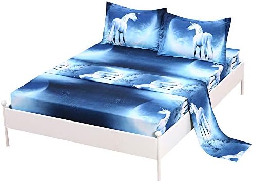 SDIII 4PCS plavi jednorotni listovi set kraljica, krevet u vrećici sanjarski set za kraljice, mekani mikrofiber, bora i otporan na