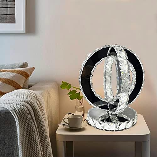 HMrcyte srebrna kristalna stolna svjetiljka, okrugli k9 dijamant Velika led kreveta s 3 boje načina rada, 9,8 * 11,8 Bling Fancy Modern