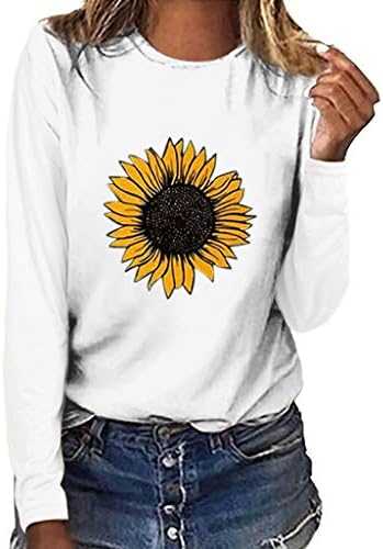 IYBWZH Žene dugi rukavi vrhovi suncokret print o-Neck pulover majica majica bluza