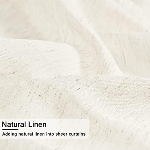 Jiuzhen Natural Linen Sheer zavjese 84 inča duljine 2 ploče postavljene s vezama, Svjetlo za privatnost štapa TEKSTURANIM SEUST SEMISE