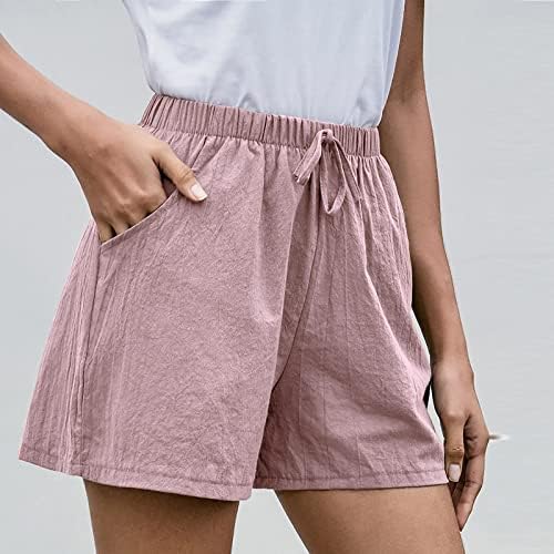 Ženske ljetne kratke kratke noge udobne pamučne posteljine casual kratke hlače rastezljiva rastezljiva klasična kratkih hlača s džepovima