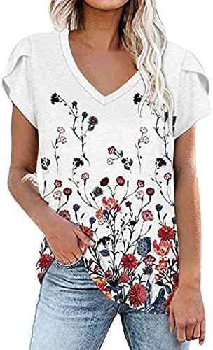 NYYBW Ženski povremeni cvjetovi Pringting Tops v Neck ljetni rukav latica casual majice bluza ljubičasta košulja