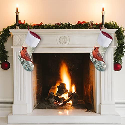 Zimske kardinalne ptice božićne čarape čarape božićno stablo Djeda Djeda ukrasi za viseće ukrase za odmor za kamin 16.5
