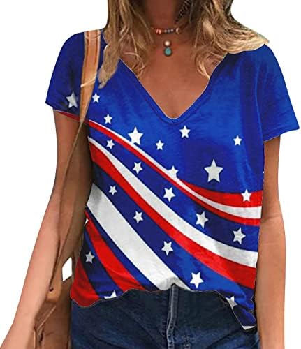 4. srpnja Košulje žene USA zastave Ljetni kratki rukavi V-izrez majice Stripe za kravate boje labava fit Udostavne blagdanske majice