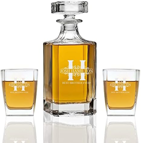 3-dijelni personalizirani set dekantera za viski-prilagođeni ugravirani Poklon Set za dekanter i 2 čaše