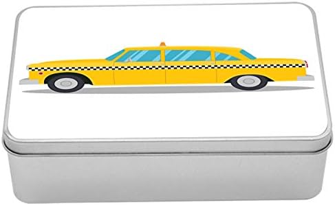 Ambsonne New York taksi limen kutija, stare vintage stil provjere kabine ilustracija obične pozadine, prijenosni pravokutnički organski