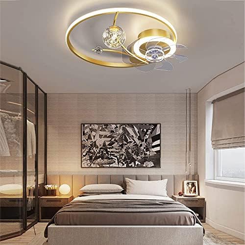 MXYSP LED niski profil Flush Mount Strop Strop zlato sa staklom stakla Nevidljivi stropni ventilator za spavaću sobu za dnevnu sobu