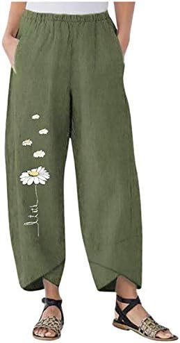 Ljetne lanene hlače za žene plus veličine pamučne lanene dnevne hlače cvjetni print ljetni palazzo pidžama hlače s džepovima