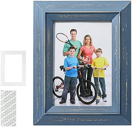AFLS 5x7 okviri za slike drvene prikaze slike 4x6 s prostirkom ili 5x7 bez prostirke, plavi rustikalni okviri za fotografije s pravim