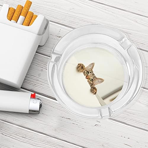 Znatiželjna mačka mačića staklene pepeljare za cigarete i cigare, držač kućišta za ladice za pepela, za dekoraciju stola za stol
