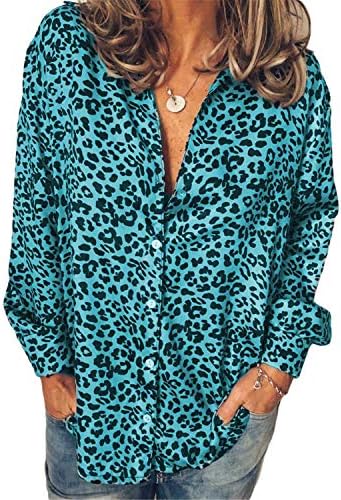 Adongnywell Womens Casual Tops v Neck Tunika Dugi rukavi gumb leopard majice bluze Tops Tunics majice