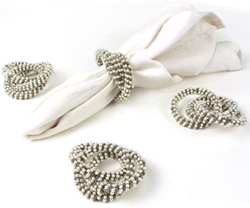 Trunkin 'Set od 4 bijele srebrne boje željeza/staklene kuglice s trostrukim prstenima za salvete za dekoraciju stola za večeru | Zabave,