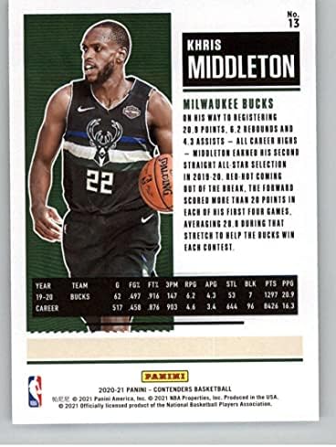 2020-21 Panini natjecatelji sezonske karte 13 KHRIS Middleton Milwaukee Bucks NBA košarkaška karta