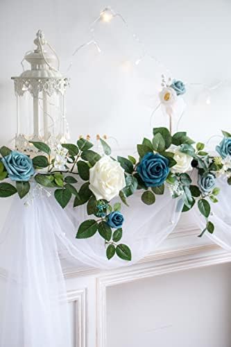 Ponatia 5ft ručno izrađena umjetna ruža cvijet vijenac, prašnjavo plavo cvijeće zelenilo vijenac za ceremoniju vjenčanja Garlands pozadina