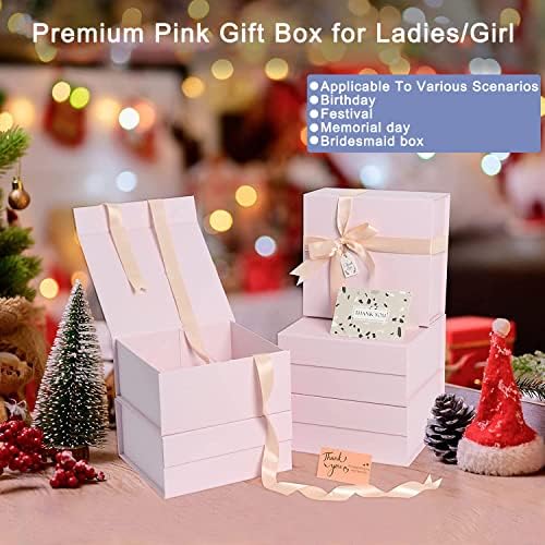 Ružičaste poklon kutije s poklopcima 5 pakiranje, 8,2x8x4 inča mala poklon kutija s vrpcom, poklon kutije s magnetskim zatvaranjem