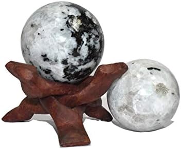 Healings4U sfera Rainbow Moonstone Veličina 1,5-2 inča i jedna drvena kuglica Narodna kristalna kuglica sfera Vastu Reiki čakra iscjeljenje