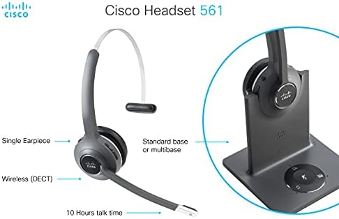 Cisco slušalice 561, bežične jednokratne slušalice s više izvora s više izvora za SAD i Kanadu, ugljen, jednogodišnja jamstvo o ograničenoj