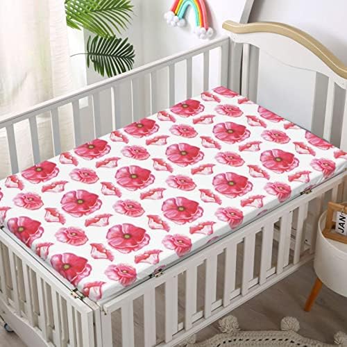 Ružičaste cvjetne tematske plahte s mini krevetićima, prijenosni mini krevetići za mali krevetić madraca madraca listovi s kolicama
