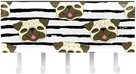 Laiyuhua šarene ljepljive kuke s 5 kuka i 1 odjeljak za pohranu, savršene za vaš ulaz, kuhinju, spavaće sobe Pugs Stripe Dog