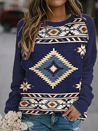 Aztec dukserice Žene s dugim rukavima retro zapadnjačka etnička majica Geometrijska dukserica casual vrhova džemper