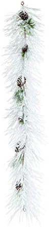 K&K Interijeri 51751b 6 stopa snijeg snijeg miješani bor s pinecones vijencima, bijeli