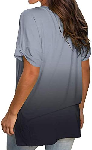 Ljetni vrhovi za žene v vrat dradient obojeni tisak kratkih rukava Ljetne košulje labave ležerne majice bočne prorezne tunike bluza