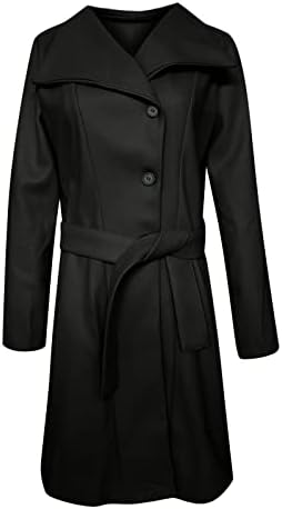 Dnuri žene vunene kapute casual crni rever za prekoračicu punog rukava dugačak kaput od graška s remenom zimska topla jakna od vjetra