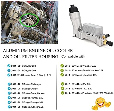 Kućište filtra i ulja motornog ulja aluminijskog motornog ulja s adapterom, senzorom i brtvom 926-876, 68105583AF Kompatibilno s Chrysler