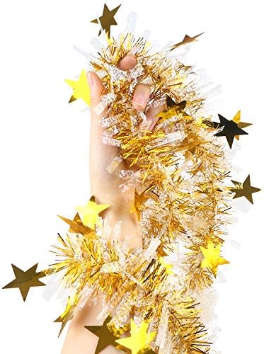 CCINEE 33ft Božićni limenki, metalni uvijački vijenac u zlatnoj i bijeloj za božićno drvce zabave DCORATION Opskrba