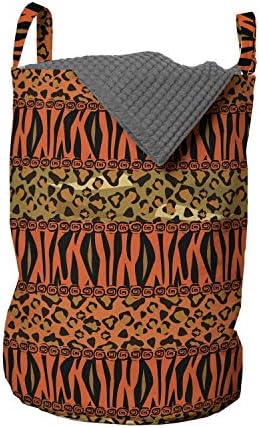 Afrička torba za rublje, Leopard i gepard koža, uzorak savane, bezvremenska umjetnost faune savane, košara za rublje s ručkama i kopčom