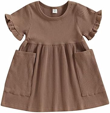 Djevojke Čvrsta boja Jednostavna traka džepna haljina s kratkim rukavima s tri boje haljina princeza Baby 2pcs Ljetne odjeće