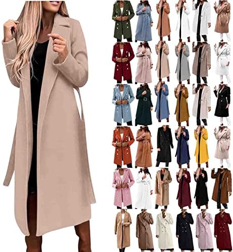 Ženski vuneni kaputi za žene klasični dvostruki ovratnik za ovratnik dvostruka gumba vitka vuna mješavina graška dugi kaput
