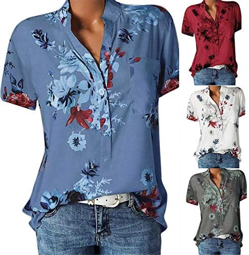 Ženska majica s izrezom u obliku slova U I gumbima veličine plus s cvjetnim printom gradijentna bluza kratkih rukava gornji dio tunike